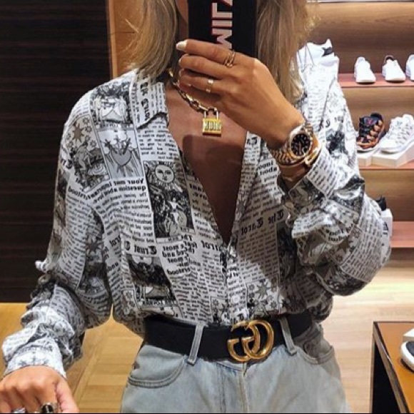 Tops - *SOLD OUT* Newsflash Newsaper Print Oxford Shirt